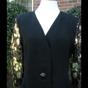Vintage Black Gold Wool Sequin Blazer  Boyfriend